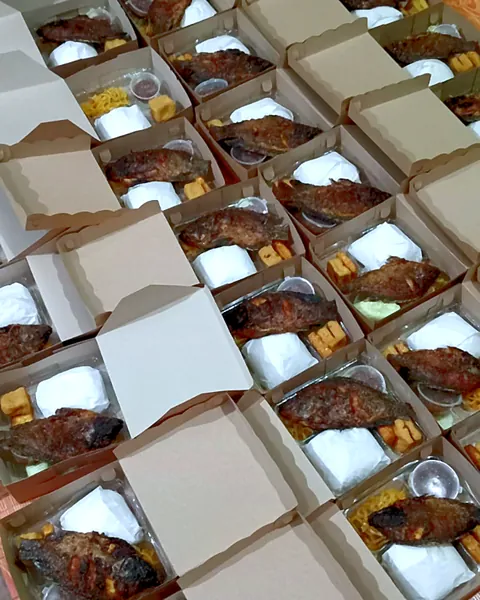 Nasi box berisi nasi dan ikan bakar, pesanan Tohar's Family Catering Metro